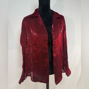 NYGARD Dark Romantic Goth Red Sheer Button Down‎ Blouse Large Fit